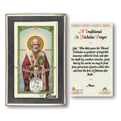 St. Nicholas Sterling Silver 1-inch Medal with a Prayer Holy Card Gift Set, Bliss Manufacturing