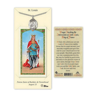 St. Louis, King of France Pewter 1-inch Medal with a Prayer Holy Card Gift Set, Bliss Manufacturing
