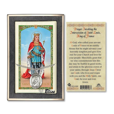 St. Louis, King of France Sterling Silver 1-inch Medal with a Prayer Holy Card Gift Set, Bliss Manufacturing