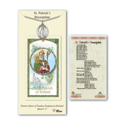 St. Patrick Pewter 1-inch Medal with a Saint Patrick's Breastplate Prayer Holy Card Gift Set, Bliss Manufacturing