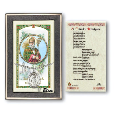 St. Patrick Sterling Silver 1-inch Medal with a Saint Patrick's Breastplate Prayer Holy Card Gift Set, Bliss Manufacturing