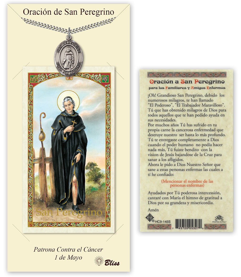 Bliss Spanish San Peregrino Medal and Prayer Holy Card Gift Set