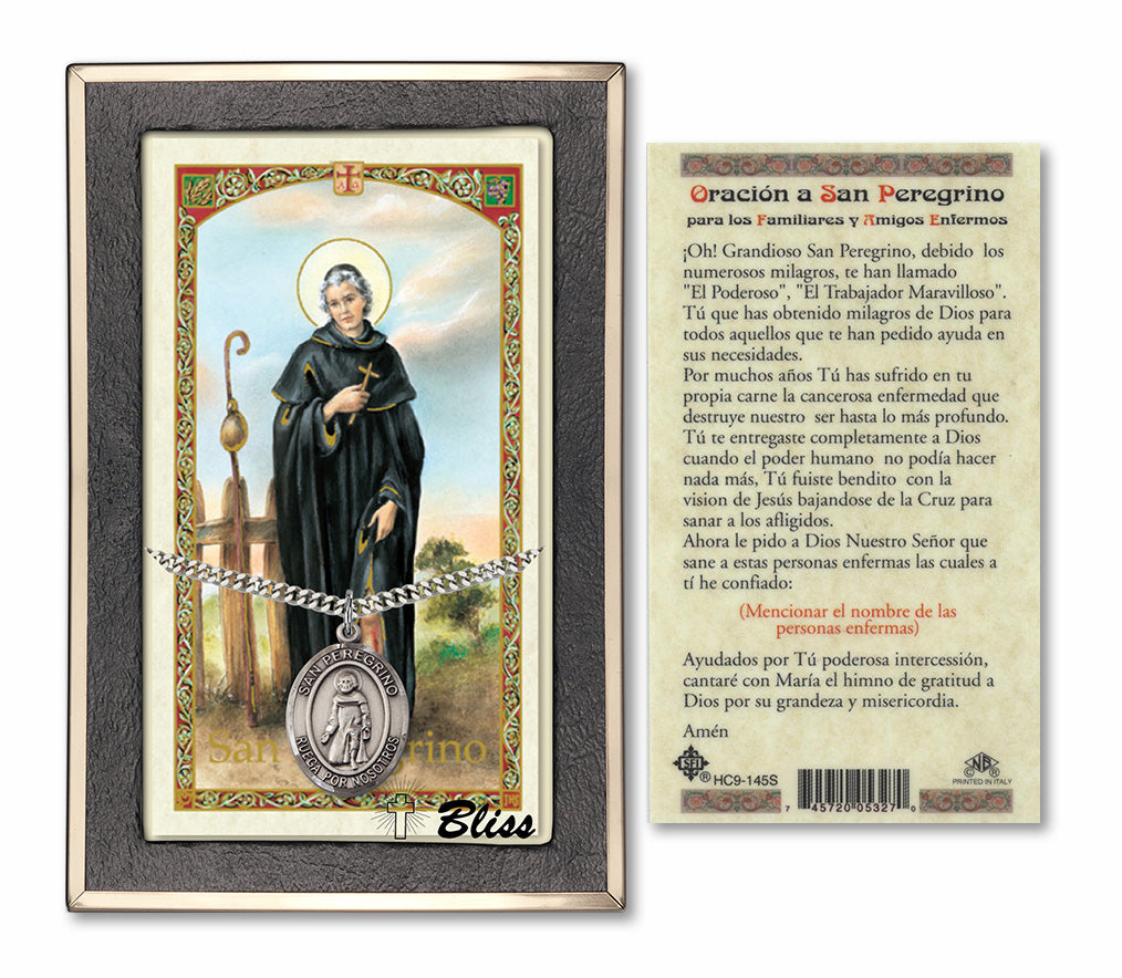 Bliss Spanish San Peregrino Medal and Prayer Holy Card Gift Set