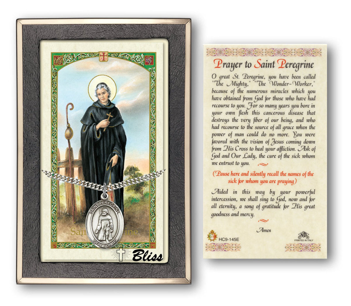 Bliss St Peregrine Laziosi Medal and Prayer Holy Card Gift Set