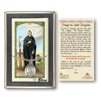 St. Peregrine Sterling Silver 1-inch Medal with a Prayer Holy Card Gift Set, Bliss Manufacturing