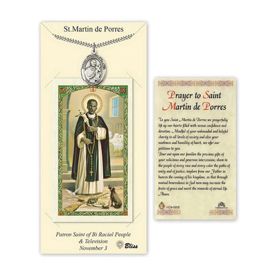 St. Martin de Porres Pewter 1-inch Medal with a Prayer Holy Card Gift Set, Bliss Manufacturing