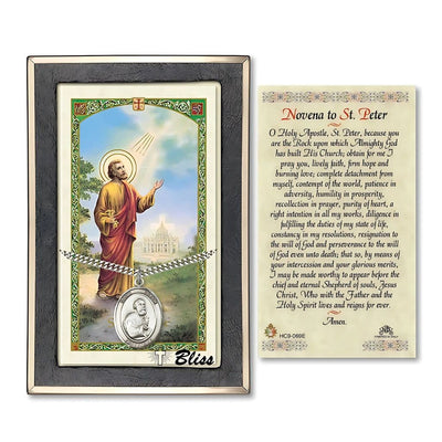 St. Peter Sterling Silver 1-inch Medal with a Novena Prayer Holy Card Gift Set, Bliss Manufacturing