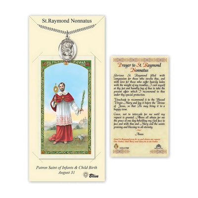 St. Raymond Nonnatus Pewter 1-inch Medal with a Prayer Holy Card Gift Set, Bliss Manufacturing