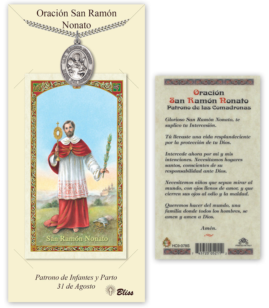 Bliss Spanish San Ramon Nonato Medal and Prayer Holy Card Gift Set