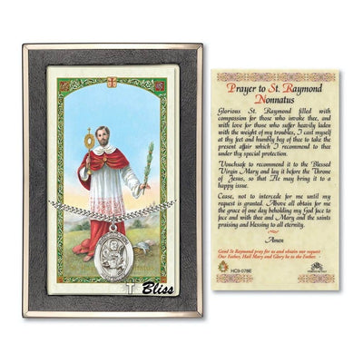 St. Raymond Nonnatus Sterling Silver 1-inch Medal with a Prayer Holy Card Gift Set, Bliss Manufacturing