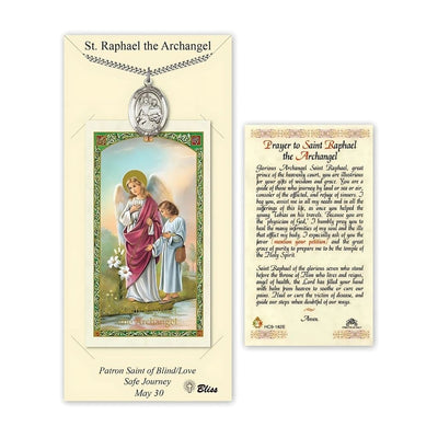 St. Raphael the Archangel Pewter 1-inch Medal with a Prayer Holy Card Gift Set, Bliss Manufacturing