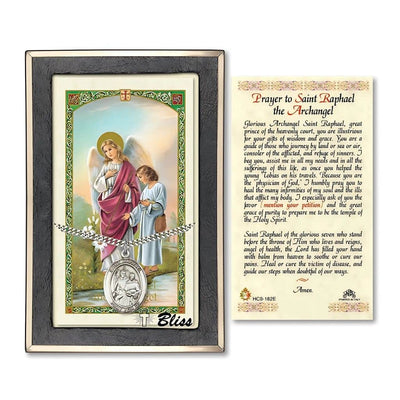 St. Raphael the Archangel Sterling Silver 1-inch Medal with a Prayer Holy Card Gift Set, Bliss Manufacturing