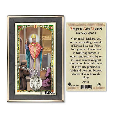 St. Richard Sterling Silver Medal and Holy Prayer Card Gift Set, Bliss Manufacturing
