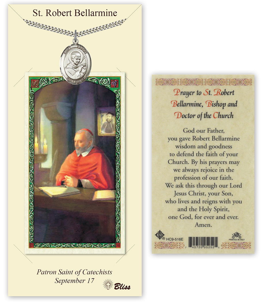 Bliss St Robert Bellarmine Medal and Prayer Holy Card Gift Set