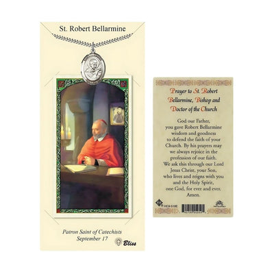 St. Robert Bellarmine Pewter 1-inch Medal with a Prayer Holy Card Gift Set, Bliss Manufacturing