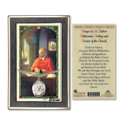 St. Robert Bellarmine Sterling Silver 1-inch Medal with a Prayer Holy Card Gift Set, Bliss Manufacturing