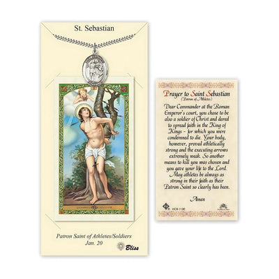 St. Sebastian Pewter 1-inch Medal with a Prayer Holy Card Gift Set, Bliss Manufacturing