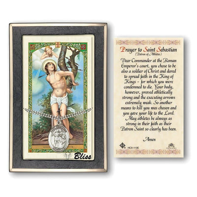 St. Sebastian Sterling Silver 1-inch Medal with a Prayer Holy Card Gift Set, Bliss Manufacturing