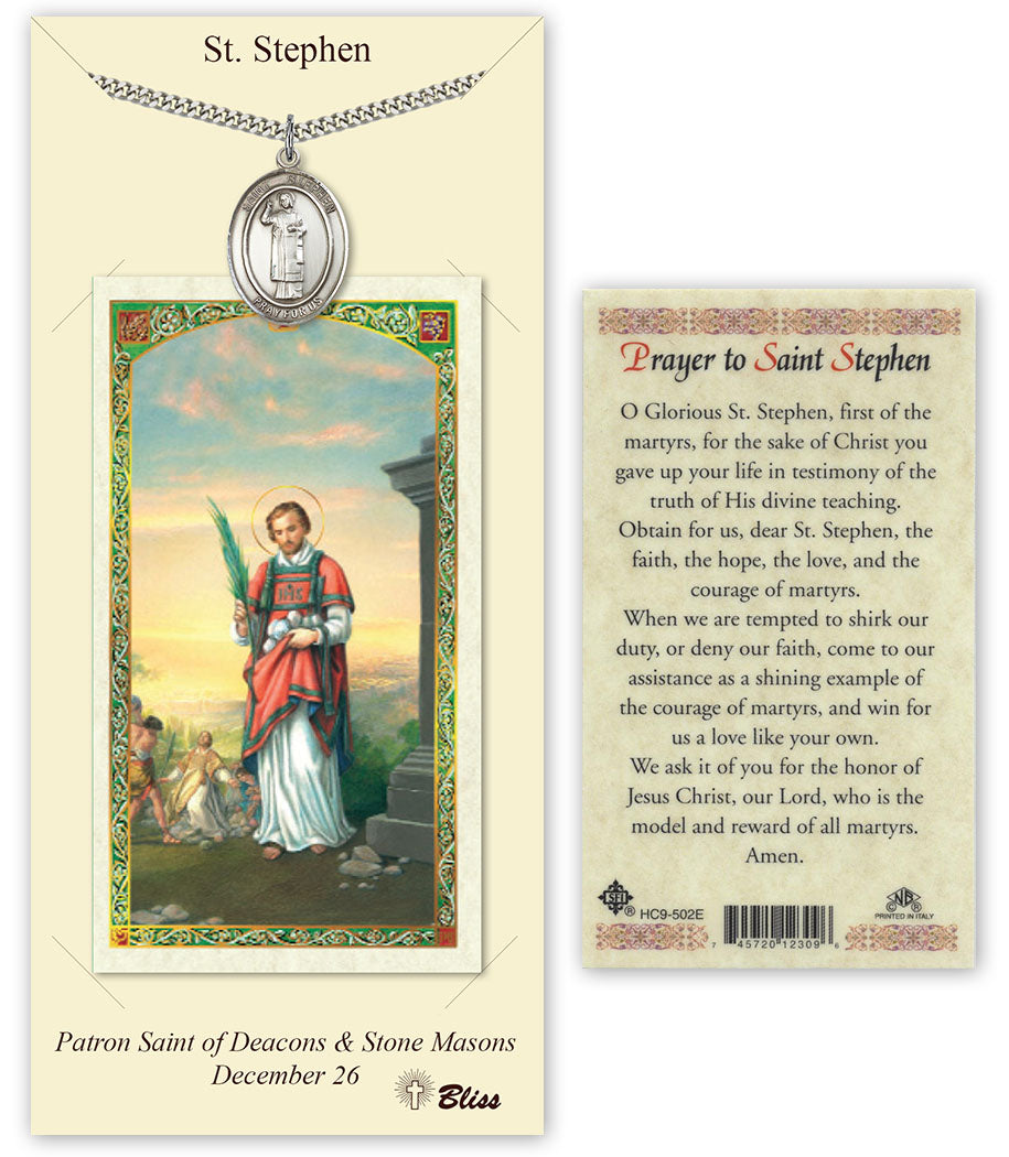 Bliss St Stephen the Martyr Medal and Prayer Holy Card Gift Set