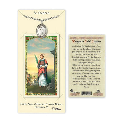 St. Stephen the Martyr Pewter 1-inch Medal with a Prayer Holy Card Gift Set, Bliss Manufacturing