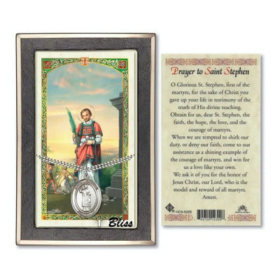 St. Stephen the Martyr Sterling Silver 1-inch Medal with a Prayer Holy Card Gift Set, Bliss Manufacturing