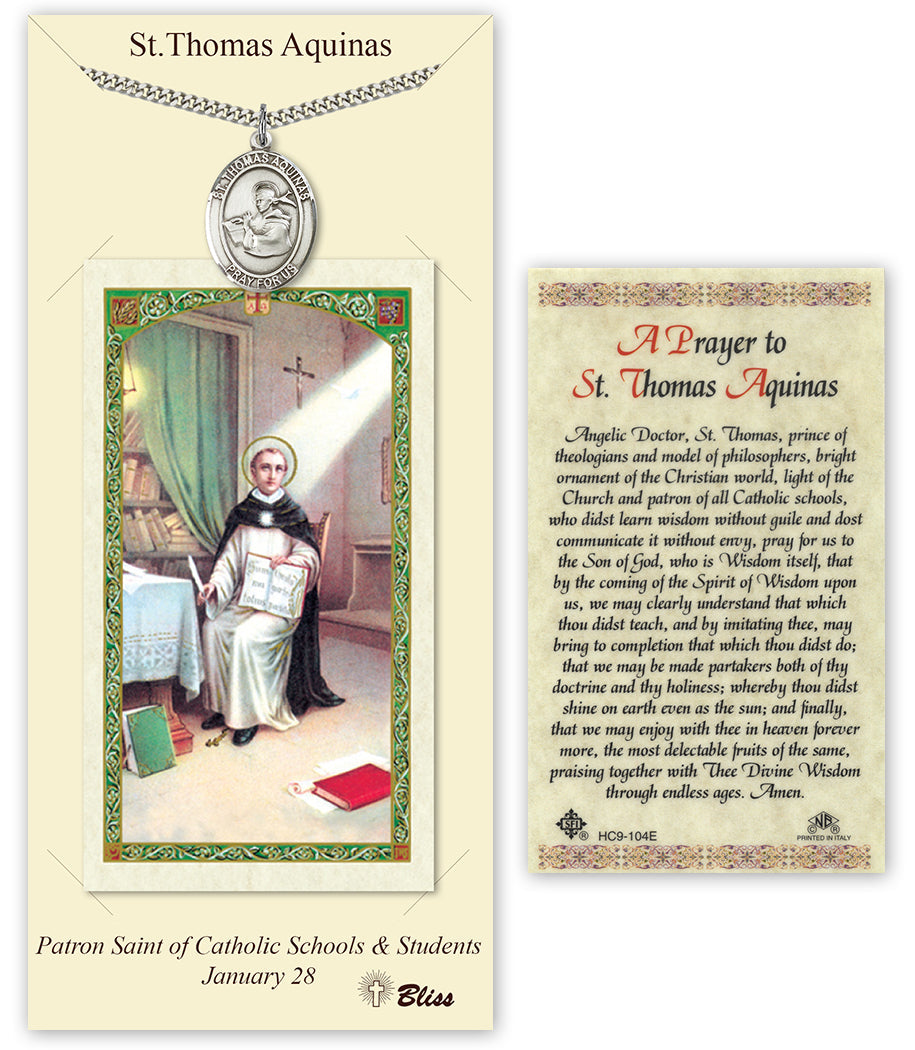 Bliss St Thomas Aquinas Medal and Prayer Holy Card Gift Set