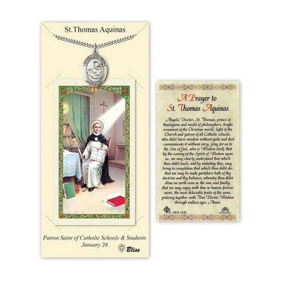 St. Thomas Aquinas Pewter 1-inch Medal with a Prayer Holy Card Gift Set, Bliss Manufacturing