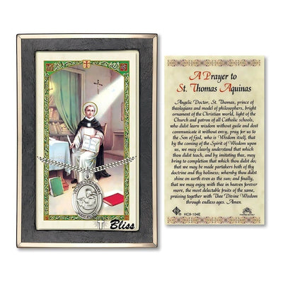 St. Thomas Aquinas Sterling Silver 1-inch Medal with a Prayer Holy Card Gift Set, Bliss Manufacturing