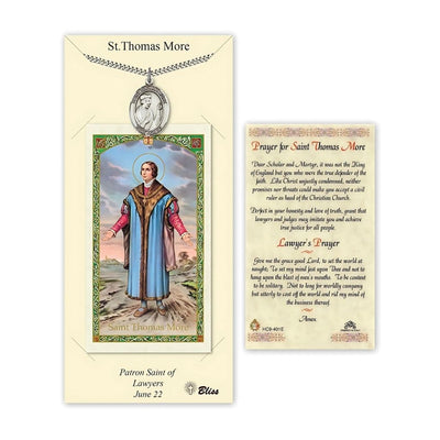 St. Thomas More Pewter 1-inch Medal with a Prayer Holy Card Gift Set, Bliss Manufacturing
