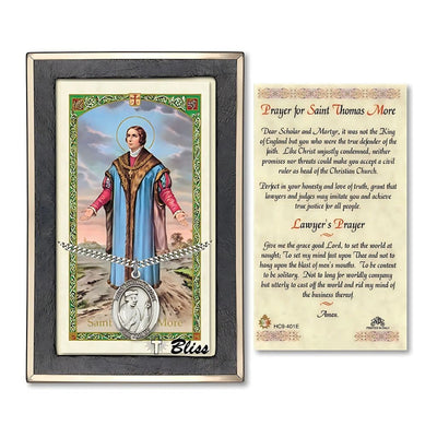 St. Thomas More Sterling Silver 1-inch Medal with a Prayer Holy Card Gift Set, Bliss Manufacturing