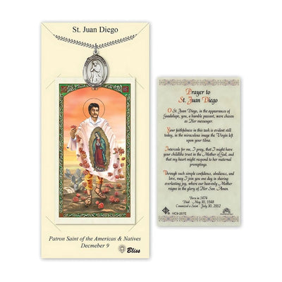 St. Juan Diego Pewter 1-inch Medal with a Prayer Holy Card Gift Set, Bliss Manufacturing
