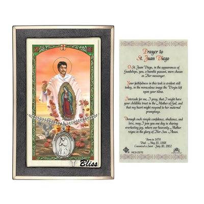St. Juan Diego Sterling Silver 1-inch Medal with a Prayer Holy Card Gift Set, Bliss Manufacturing