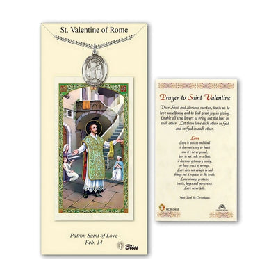 St. Valentine of Rome Pewter 1-inch Medal with a Prayer Holy Card Gift Set, Bliss Manufacturing