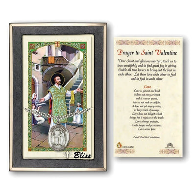 St. Valentine of Rome Sterling Silver 1-inch Medal with a Prayer Holy Card Gift Set, Bliss Manufacturing