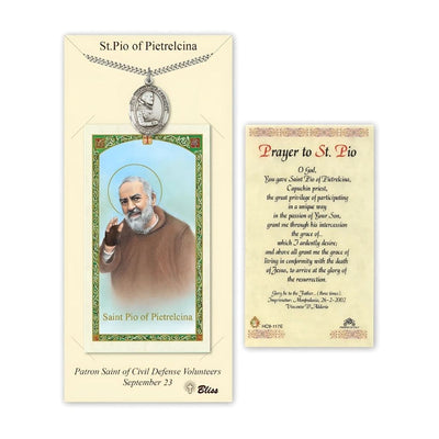 St. Padre Pio of Pietrelcina Pewter 1-inch Medal with a Prayer Holy Card Gift Set, Bliss Manufacturing