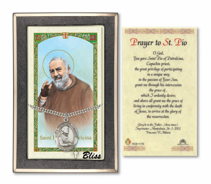 Bliss St Pio of Pietrelcina Medal and Prayer Holy Card Gift Set