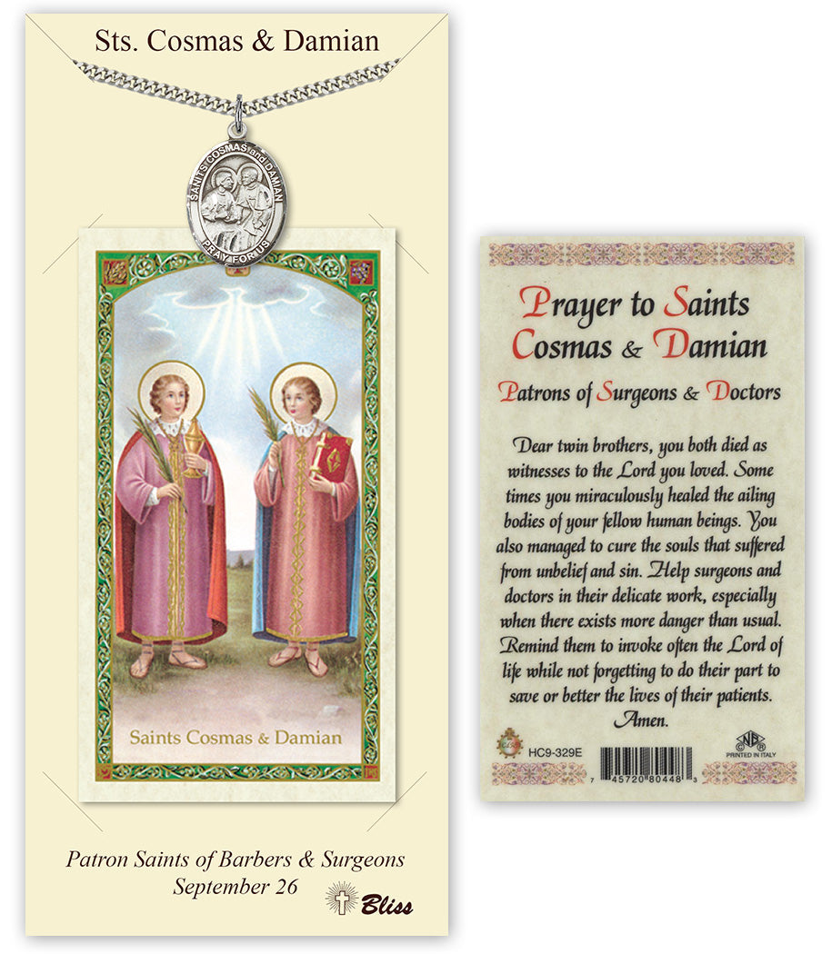 Bliss Saints Cosmas & Damian Medal and Prayer Holy Card Gift Set