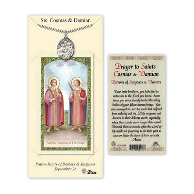Saints Cosmas & Damian Pewter 1-inch Medal with a Holy Card Gift Set, Bliss Manufacturing