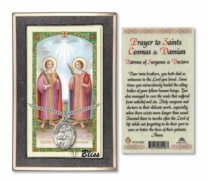 Bliss Saints Cosmas & Damian Medal and Prayer Holy Card Gift Set