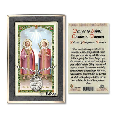 Saints Cosmas & Damian Sterling Silver 1-inch Medal with a Holy Card Gift Set, Bliss Manufacturing