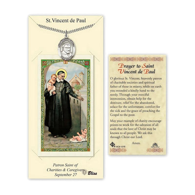 St. Vincent de Paul Pewter 1-inch Medal with a Prayer Holy Card Gift Set, Bliss Manufacturing