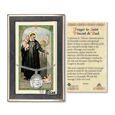 St. Vincent de Paul Sterling Silver 1-inch Medal with a Prayer Holy Card Gift Set, Bliss Manufacturing