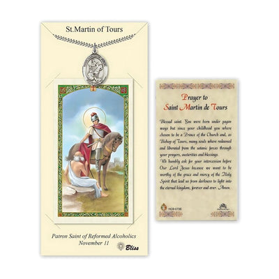 St. Martin of Tours Pewter 1-inch Medal with a Prayer Holy Card Gift Set, Illustration of Angel and St. Matthew, Bliss Manufacturing
