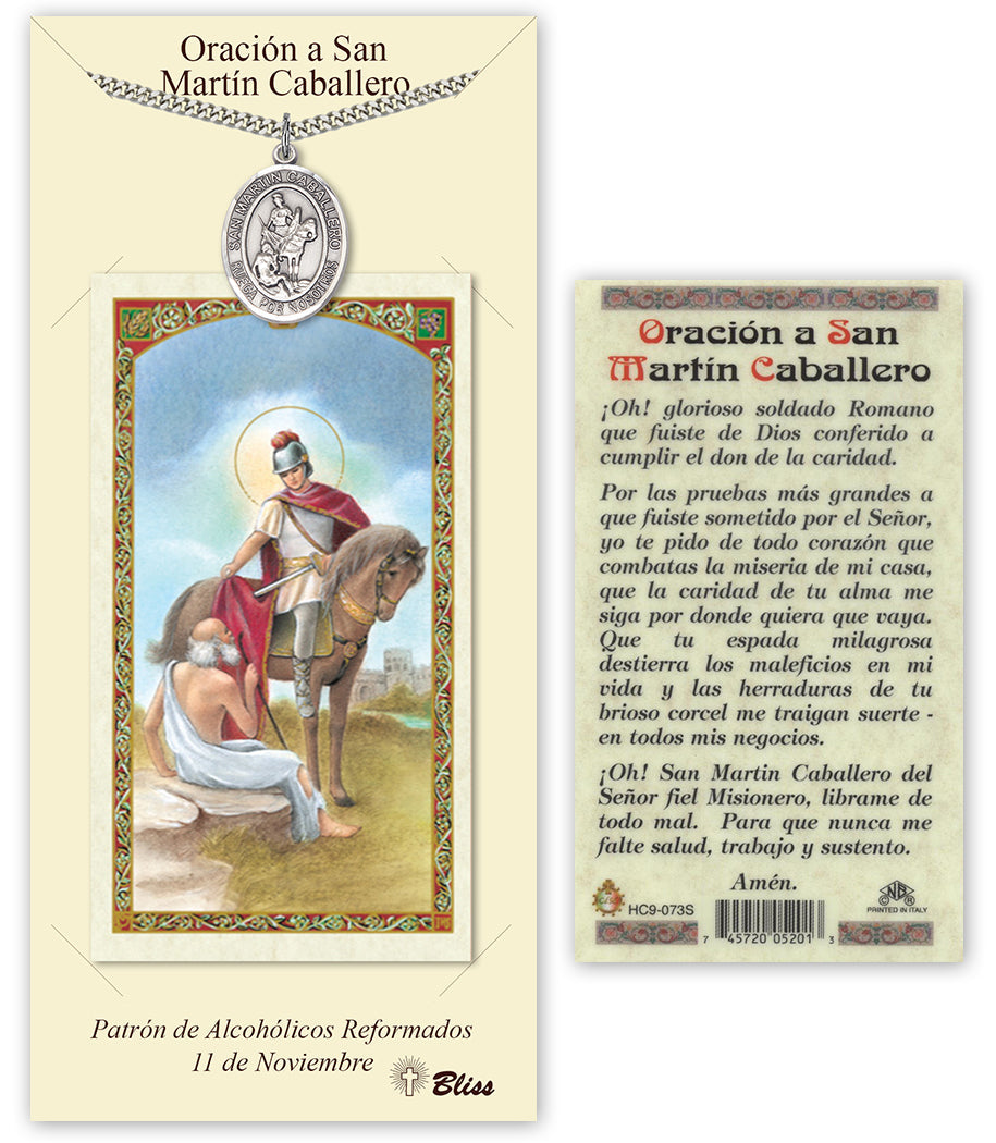 Bliss Spanish San Martin Caballe Medal and Prayer Holy Card Gift Set