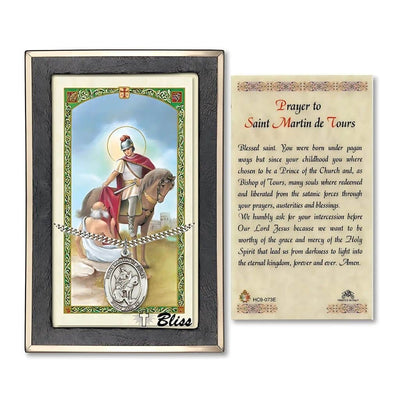 St. Martin of Tours Sterling Silver 1-inch Medal with a Prayer Holy Card Gift Set, Illustration of Angel and St. Matthew, Bliss Manufacturing