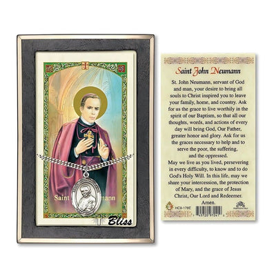 St. John Neumann Sterling Silver 1-inch Medal with a Prayer Holy Card Gift Set, Bliss Manufacturing