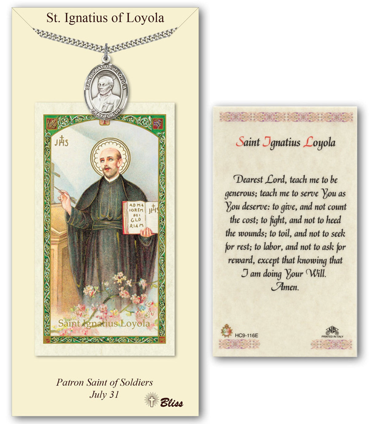 Bliss St Ignatius of Loyola Medal and Prayer Holy Card Gift Set