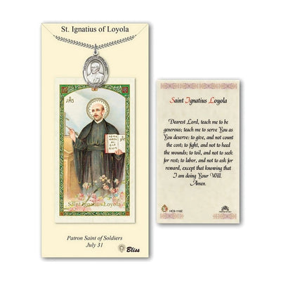 St. Ignatius of Loyola Pewter 1-inch Medal with a Prayer Holy Card Gift Set, Bliss Manufacturing