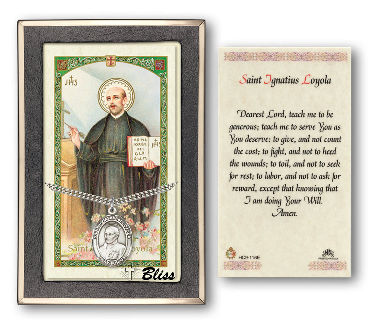 Bliss St Ignatius of Loyola Medal and Prayer Holy Card Gift Set