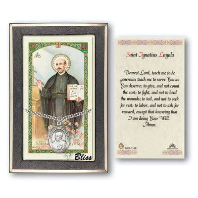 St. Ignatius of Loyola Sterling Silver 1-inch Medal with a Prayer Holy Card Gift Set, Bliss Manufacturing